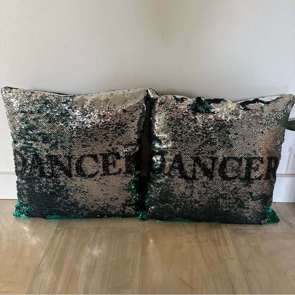 Sequin Throw Pillows with Dancer Text